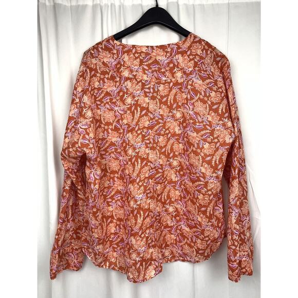J.CREW Women’s Orange Floral Long Sleeve Ramie Tunic Top in Painted Block Size L - Picture 5 of 11